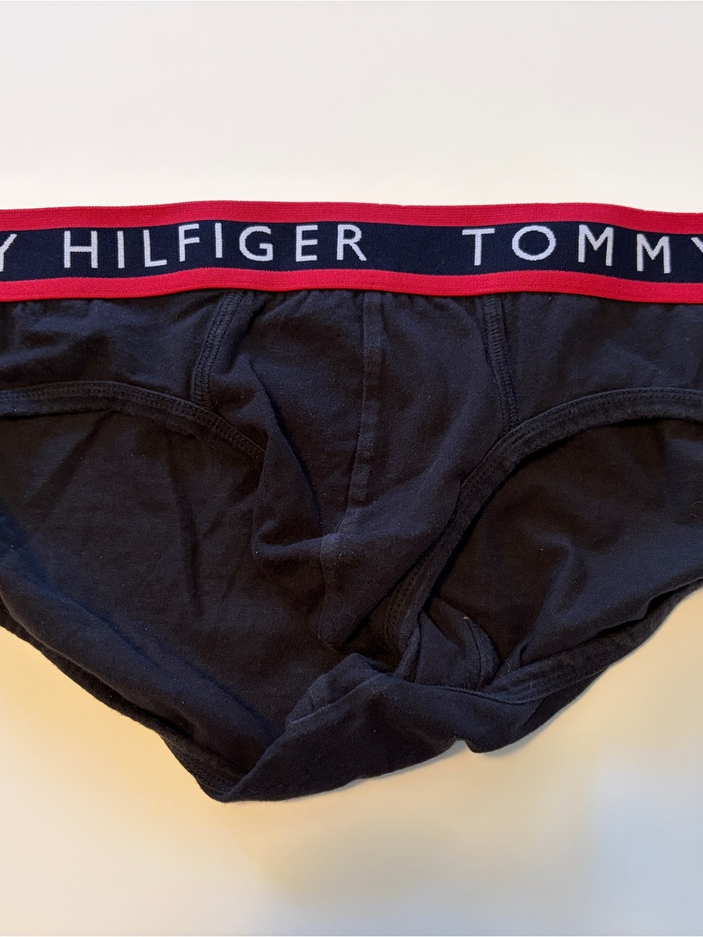 Tommy Hilfiger Men's Navy Briefs with Red-Trim Waistband and Logo